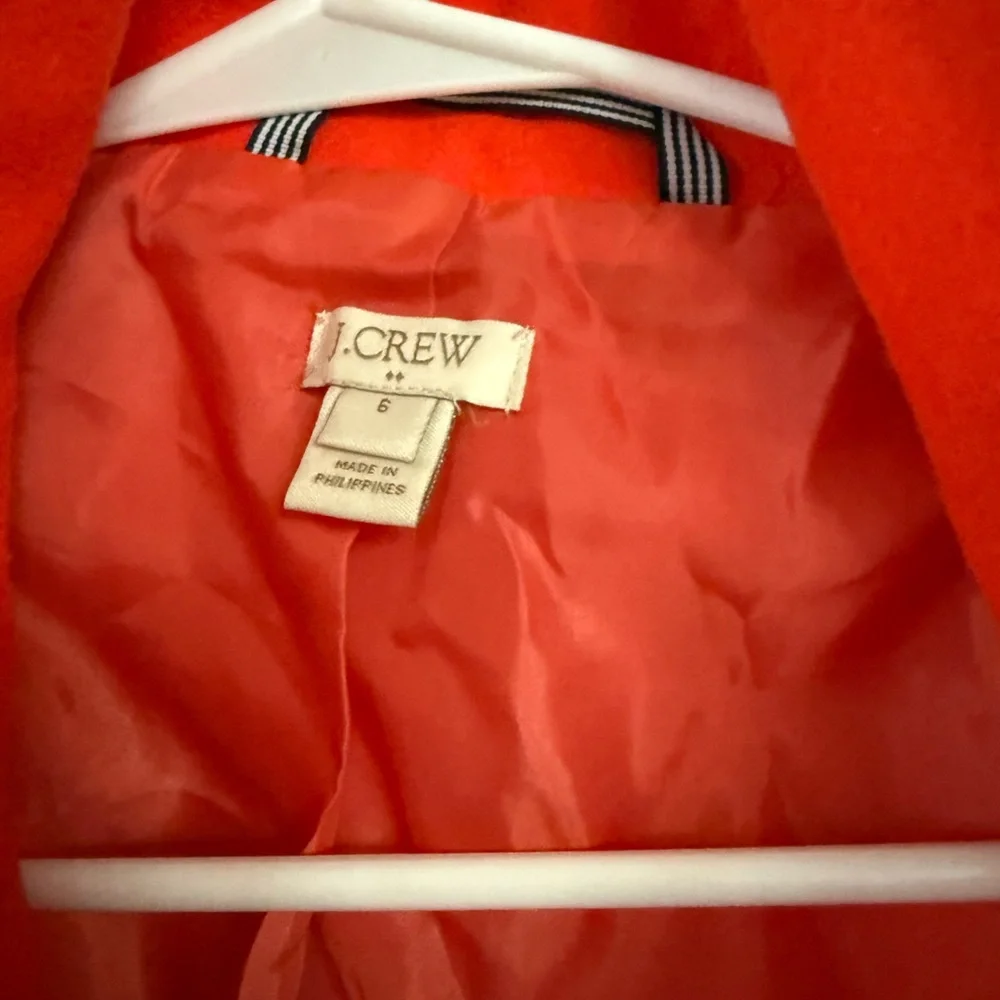 J. Crew Bright Red Wool Pea Coat with Yellow Zipper Trim - Picture 2 of 3